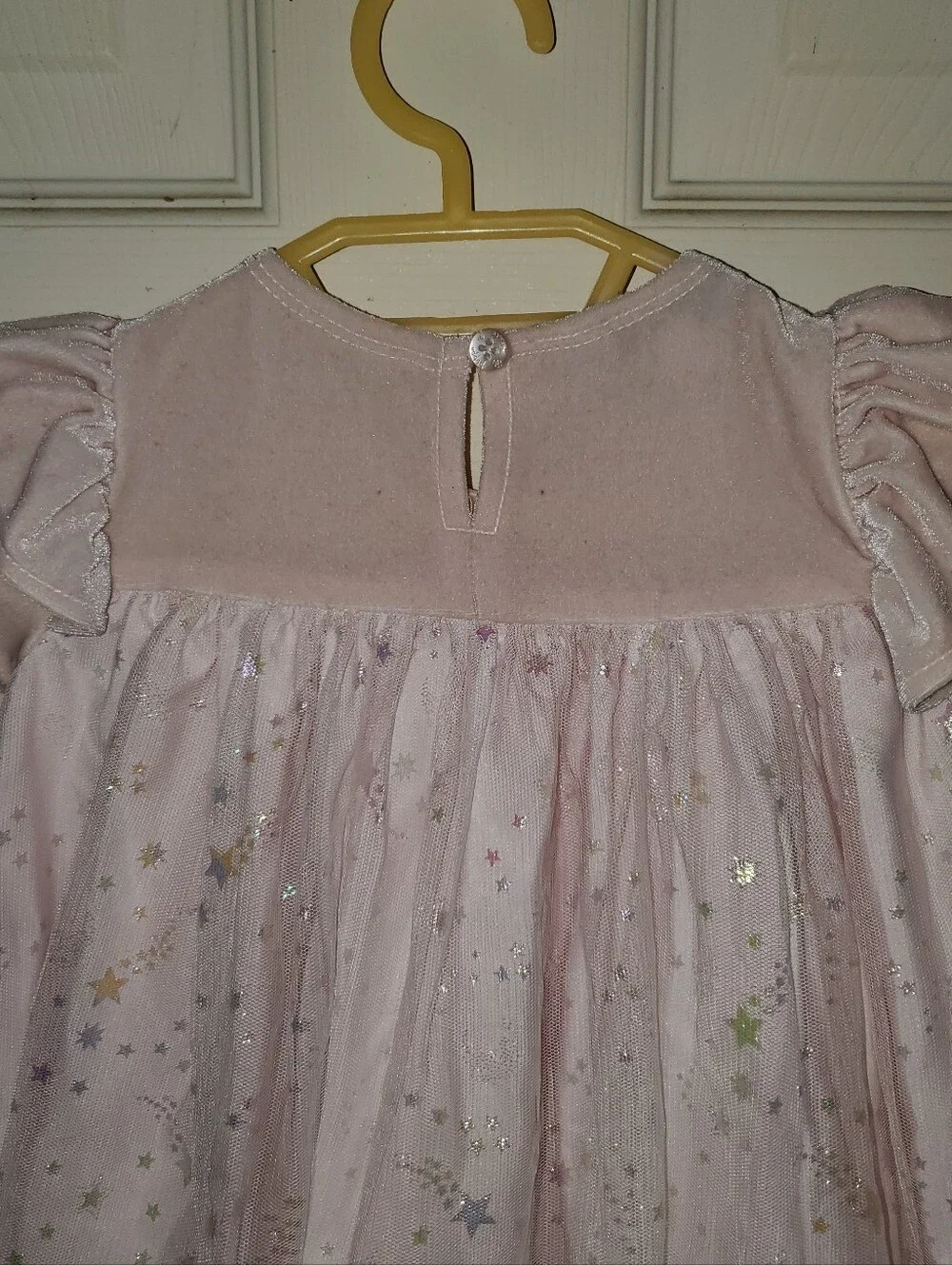 Pippa & Julie Velvet Long Sleeve Float Dress with Iridescent Stars Tulle Skirt